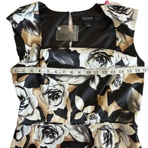 White House Black Market Black and Cream Floral Blouse